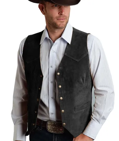 Men's Slim Fit Suede Vest Casual Single Breasted V-Neck Business Suit Vest Metal Buckle Retro Gentleman Waistcoat