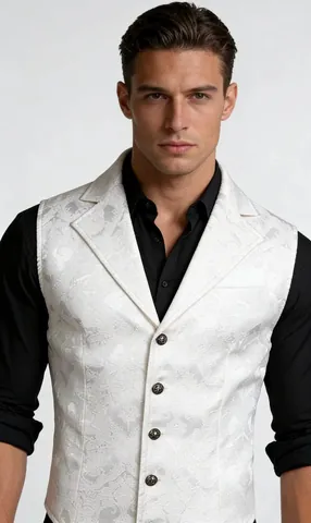 Men Vintage Medieval Gothic Waistcoat Jacquard Floral Formal Dress Vest With Bow Tie For Halloween Victorian Steampunk Party Clothing