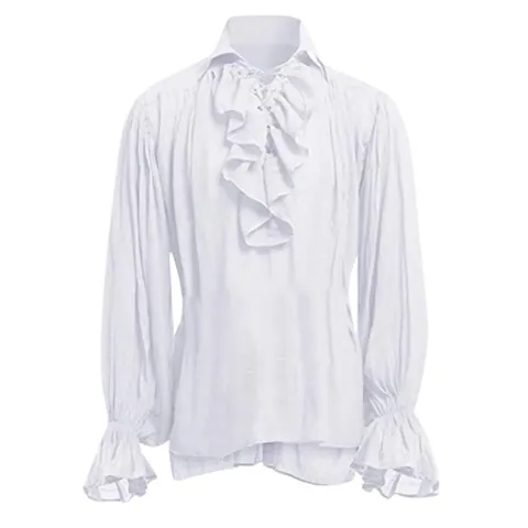Camisa de Actuación Vintage Medieval para Hombre Mezcla de Algodón y Poliéster con Cordones y Volantes Top de Disfraz Retro