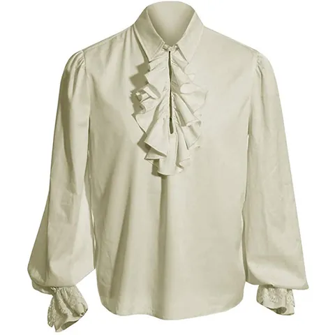 Damen Französisch Vintage Rüschen Jabot Bluse Langarm Spitze Manschetten Hemd Für Halloween Vampir Kostüm Bühne Top