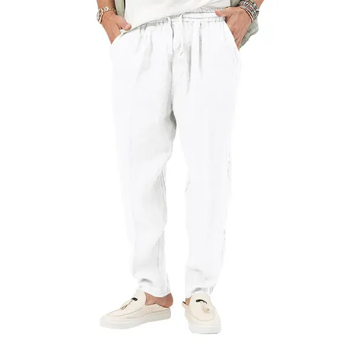 Herren Casual Leinenhose Sommer Dünn Übergröße Einfarbig Gerades Bein Hose Mit Kordelzug Taille Modische Lockere Passform Hose