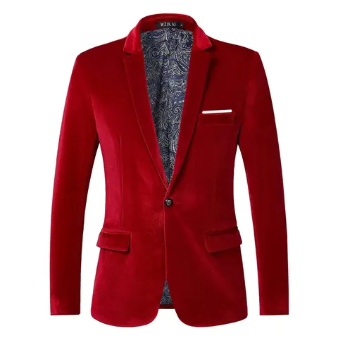Chaqueta Americana Slim Fit de Terciopelo Dorado para Hombre Casual Color Sólido Botonadura Sencilla Chaqueta de Traje Top para Boda Fiesta Banquete Moda Urbana