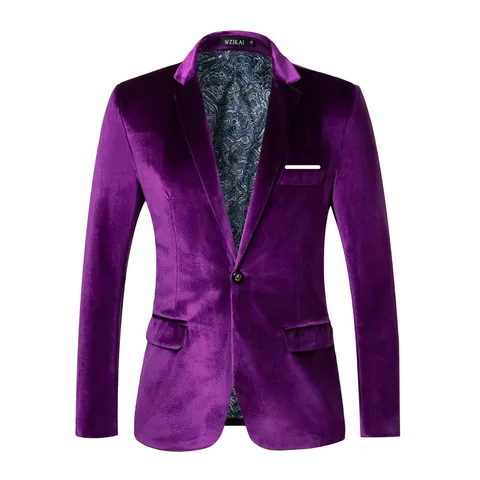 Chaqueta Americana Slim Fit de Terciopelo Dorado para Hombre Casual Color Sólido Botonadura Sencilla Chaqueta de Traje Top para Boda Fiesta Banquete Moda Urbana
