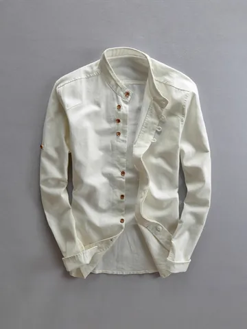 Camisa de Manga Larga para Hombre Estilo Chino con Cuello Alto Top Casual de Poliéster Color Sólido Moda Urbana Tallas Grandes