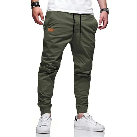 Pantaloni Jogger Cargo da Uomo Casual Con Coulisse Vita Elastica e Polsini Tinta Unita Misto Cotone Sport all'Aperto Fondo