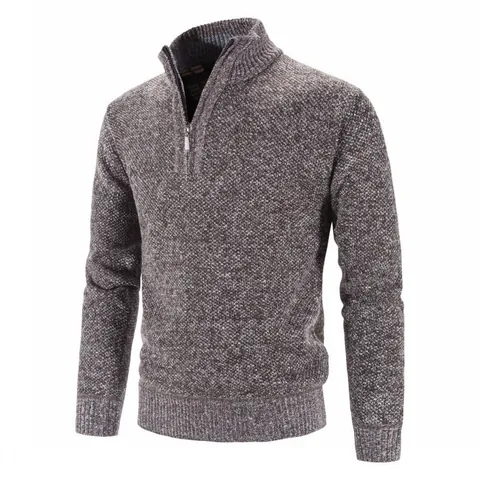 Suéter con Cremallera de Cuarto para Hombre Forro de Felpa Casual Jaspeado Pullover Cuello Alto Cálido Otoño Invierno Lana