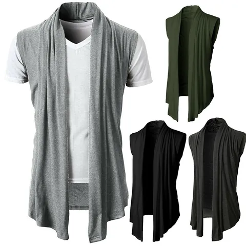 Herren Casual Baumwollmischung Ärmellose Strickjacke Mode Offene Vorderseite Drapierte Weste Einfarbig Herren Top