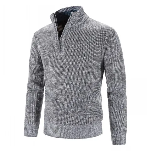 Men's Casual Stand Collar Quarter Zip Pullover Sweater Long Sleeve Thermal Knitwear Winter Fleece Lined Solid Color Top