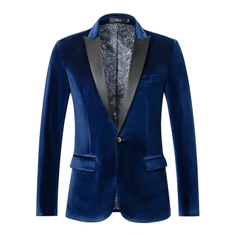Blazer in Velluto Slim Fit da Uomo Revers a Lancia Un Bottone Giacca da Abito Fodera Paisley per Matrimonio Festa Cena Elegante