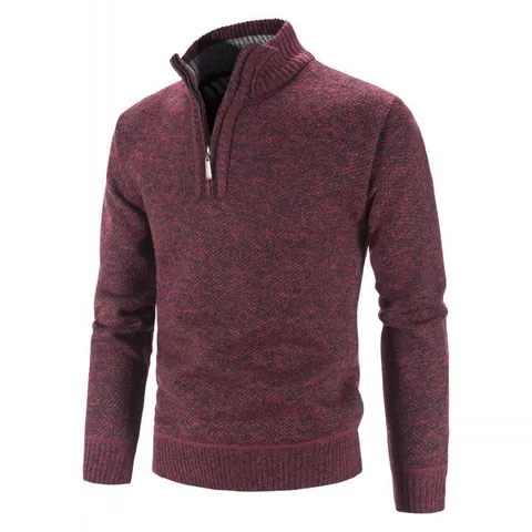 Maglione da Uomo con Zip a Un Quarto Foderato in Pile Casual Melange Maglia Pullover Collo Alto Caldo Autunno Inverno