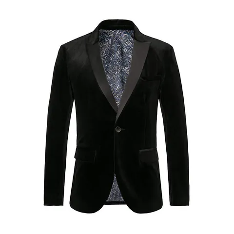 Blazer in Velluto Slim Fit da Uomo Revers a Lancia Un Bottone Giacca da Abito Fodera Paisley per Matrimonio Festa Cena Elegante