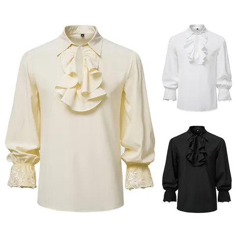 Heren Middeleeuws Steampunk Ruffle Overhemd Gothic Victoriaans Lange Mouw Top Voor Cosplay Podium Optreden Halloween Kostuum Feest Kleding