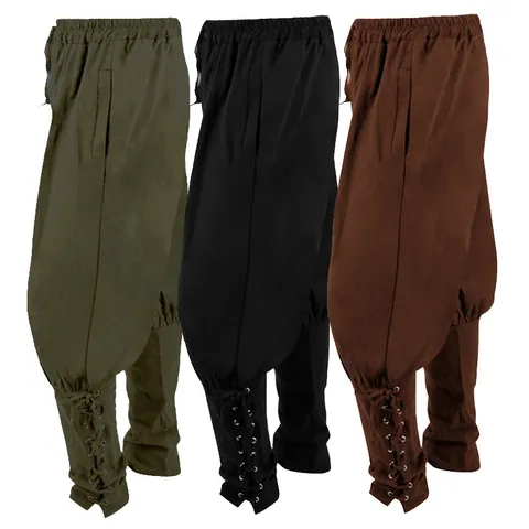 Pantalones Medievales Vintage para Hombre Atados al Tobillo Pantalones de Pirata Cosplay de Corte Europea Leggings con Cordones Disfraz de Escenario Mezcla de Algodón Color Sólido Harem