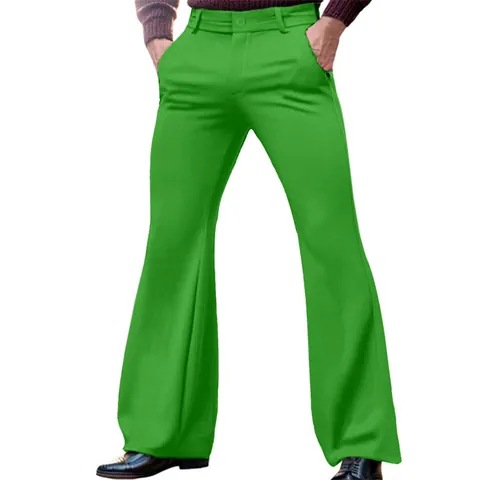Men's Formal Solid Color Stretch Slim Fit Slant Pocket Business Outdoor Fashion Flare Bottom Polyester Suit Pants