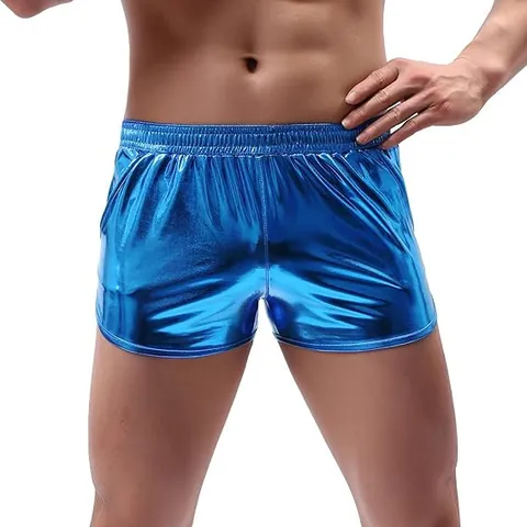 Men's Casual Metallic Shiny Shorts Loose Fit Summer Beach Shorts Trendy Glossy Cotton Blend Bottoms For Party Outdoor