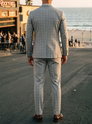 Men Plaid Suit Set Light Business Casual Straight Fit Grid Pattern Jacket And Pants Suit For Banquet Office Daily Wear