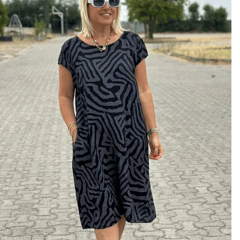Women's Plus Size Bohemian Leopard Print Midi Dress Summer Round Neck Short Sleeve Loose Vacation Lyocell Kaftan Dress