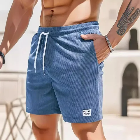 Herren Kord Freizeit-Shorts Sommer Einfarbig Kordelzug Elastischer Bund Sportlich Unterteil Mittellang Polyester Atmungsaktiv Shorts Für Herren