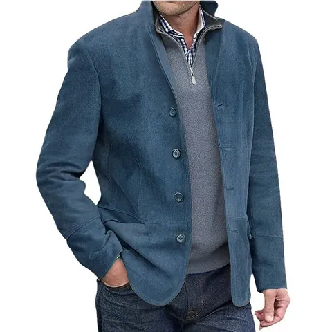 Blazer Casual Vintage para Hombre con Solapa de un Solo Pecho Chaqueta de Ante Otoño Invierno Moda Top
