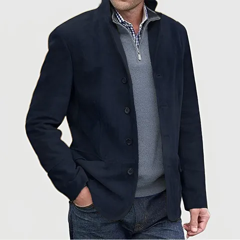 Veste en Suédine Vintage pour Hommes Rétro Business Décontracté Revers Manches Longues Manteau Coupe Vent Couleur Unie Automne Hiver