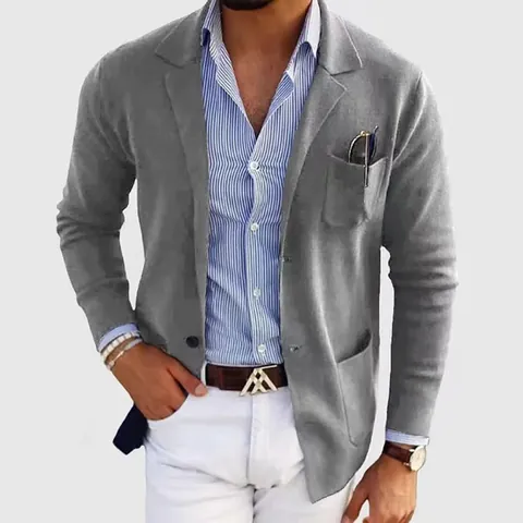 Chaqueta Blazer de Algodón Casual de Moda para Hombre Ajuste Entallado Abotonadura Sencilla Cuello de Solapa Color Sólido para Boda Fiesta Banquete
