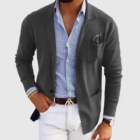 Chaqueta Blazer de Algodón Casual de Moda para Hombre Ajuste Entallado Abotonadura Sencilla Cuello de Solapa Color Sólido para Boda Fiesta Banquete