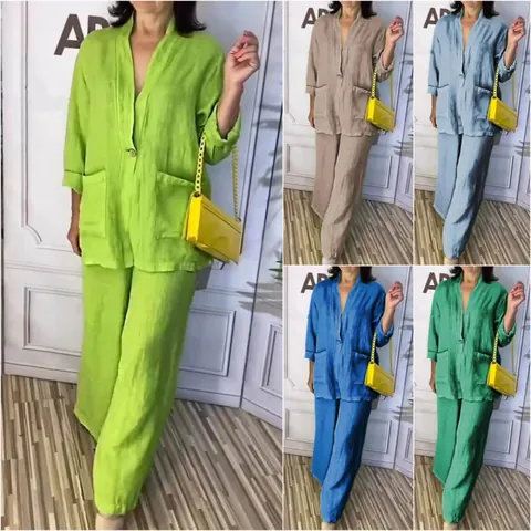 Conjunto de Mujer Otoño Casual Suelto Color Sólido Manga Larga Cárdigan y Pantalones Top y Bottom Dos Piezas Con Bolsillos