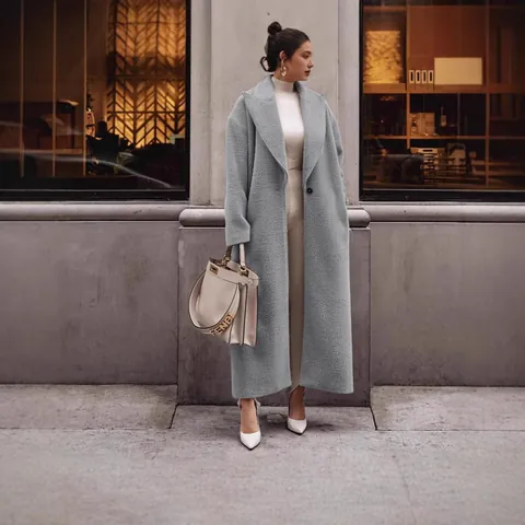 Dames Mode Effen Kleur Pluche Lange Jas Revers Lange Mouw Knoop Warme Wolachtige Bovenkleding Top Voor Herfst Winter