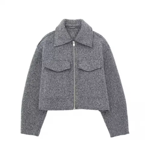 Damen Street Fashion Kurz Geschnittene Tweed Jacke Kurzer Reißverschluss Mantel Oberbekleidung Für Frühling Herbst Streetwear Einfarbig Polyester
