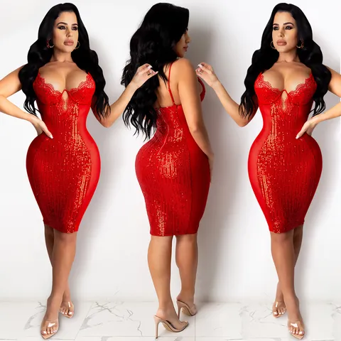 Women Sexy Sequin Lace Mini Dress Bodycon Spaghetti Strap Mesh Patchwork Party Nightclub Evening Cocktail Backless Dress