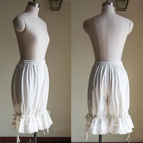 Short Bouffant Vintage pour Femmes Couleur Unie Bordure en Dentelle Taille Moyenne Nœud Ourlet à Volants Short Lolita Victorien