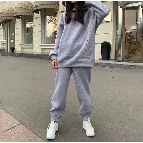 Women Oversized Hoodie And Joggers Sportswear Top And Bottom Casual Solid Color Polyester Tracksuit Lounge Wear