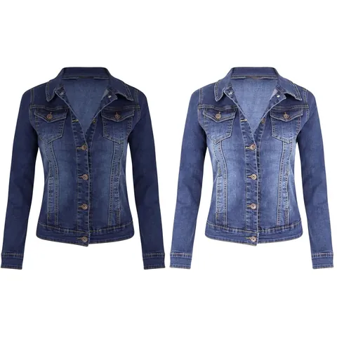 Women's Slim Fit Stretch Denim Jacket Short Biker Coat Long Sleeve Washed Cotton Outerwear Jacket
