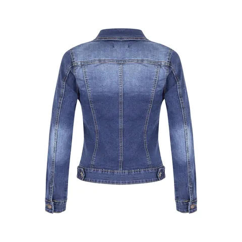 Women's Slim Fit Stretch Denim Jacket Short Biker Coat Long Sleeve Washed Cotton Outerwear Jacket