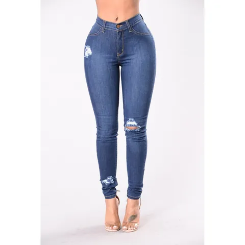 Vaqueros Ajustados Rotos de Talle Alto para Mujer Pantalones de Mezclilla Elásticos de Poliéster y Algodón con Dobladillo Deshilachado Streetwear