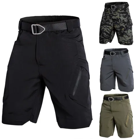 Men Outdoor Cargo Shorts Tactical Waterproof Wear-Resistant Multi-Pocket Casual Work Shorts With Belt Summer Ripstop Shorts