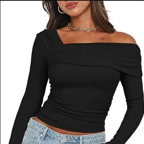 Haut à Manches Longues à Une Épaule pour Femmes Coupe Slim Style Y2K Encolure Asymétrique Sexy Streetwear Fête Clubwear Chemise en Polyester