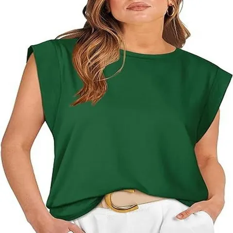 T-Shirt à Manches Capes pour Femmes Été Décontracté Col Rond Basique Polyester Élasthanne Rayé Couleur Unie