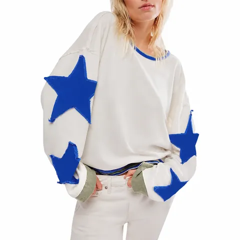Γυναικείο Y2K Oversized Φούτερ με Αστέρια Στρογγυλή Λαιμόκοψη Ραγκλάν Μανίκι Ρετρό Πουλόβερ Τοπ Φθινόπωρο Casual Μόδα