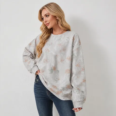 Felpa da Donna Oversize Girocollo a Maniche Lunghe Pullover Mimetica Stampa Leopardata Foglia di Acero Top Casual Sportivo