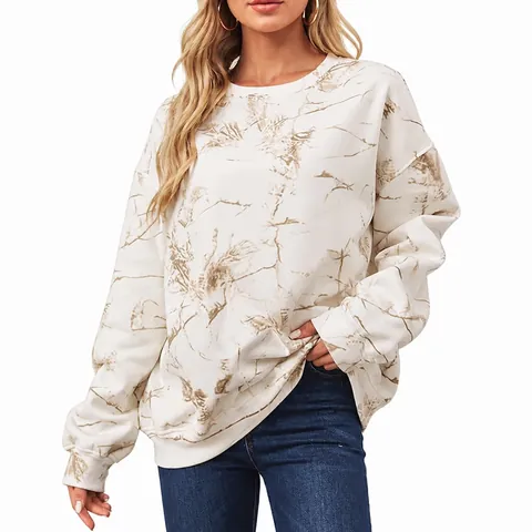 Felpa da Donna Oversize Girocollo a Maniche Lunghe Pullover Mimetica Stampa Leopardata Foglia di Acero Top Casual Sportivo