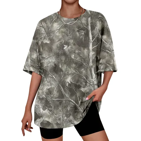 Unisex Casual T-Shirt από Βαμβάκι και Πολυεστέρα με Ρεαλιστικό 3D Τύπωμα Καμουφλάζ Φύλλων Δάσους Κοντό Μανίκι Χαλαρή Εφαρμογή Στρογγυλή Λαιμόκοψη