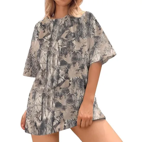 Unisex Casual T-Shirt από Βαμβάκι και Πολυεστέρα με Ρεαλιστικό 3D Τύπωμα Καμουφλάζ Φύλλων Δάσους Κοντό Μανίκι Χαλαρή Εφαρμογή Στρογγυλή Λαιμόκοψη