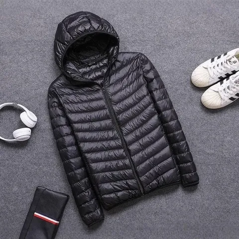 Veste Rembourrée Légère à Capuche pour Hommes Manteau en Coton Chaud Matelassé Rayé Décontracté Zippé Coupe Cintrée Hiver Top