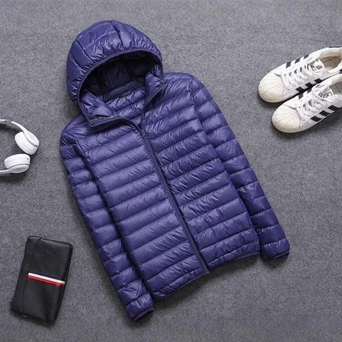 Veste Rembourrée Légère à Capuche pour Hommes Manteau en Coton Chaud Matelassé Rayé Décontracté Zippé Coupe Cintrée Hiver Top