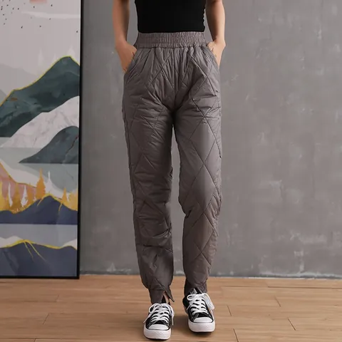 Women Winter Thick Quilted Padded Pants High Waist Warm Down Cotton Joggers Loose Casual Windproof Trousers Outdoor Streetwear