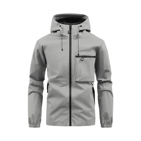 Men Outdoor Hooded Jacket Waterproof Windproof Workwear Loose Top Regular Sleeve Spring Autumn Multi Pocket Sporty Polyester Coat