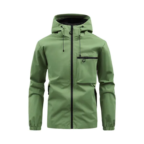 Men Outdoor Hooded Jacket Waterproof Windproof Workwear Loose Top Regular Sleeve Spring Autumn Multi Pocket Sporty Polyester Coat