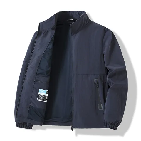 Heren Casual Nylon Jas met Opstaande Kraag Winddicht Ademend Dunne Jas met Rits Effen Kleur Mode Forens Top voor Heren