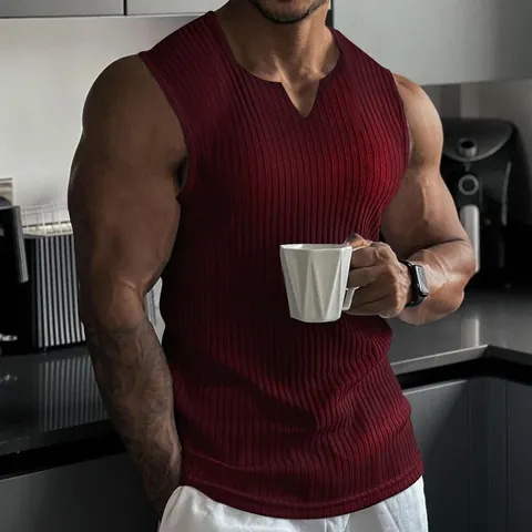 Men Ice Silk Cooling Quick-Dry Vest Summer Thin Ribbed Tank Top Sport Casual V-Neck Sleeveless Gym Undershirt Top